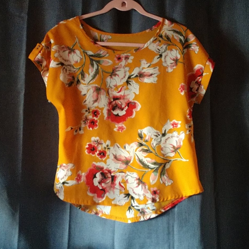 Vibrant Orange Flowery Blouse